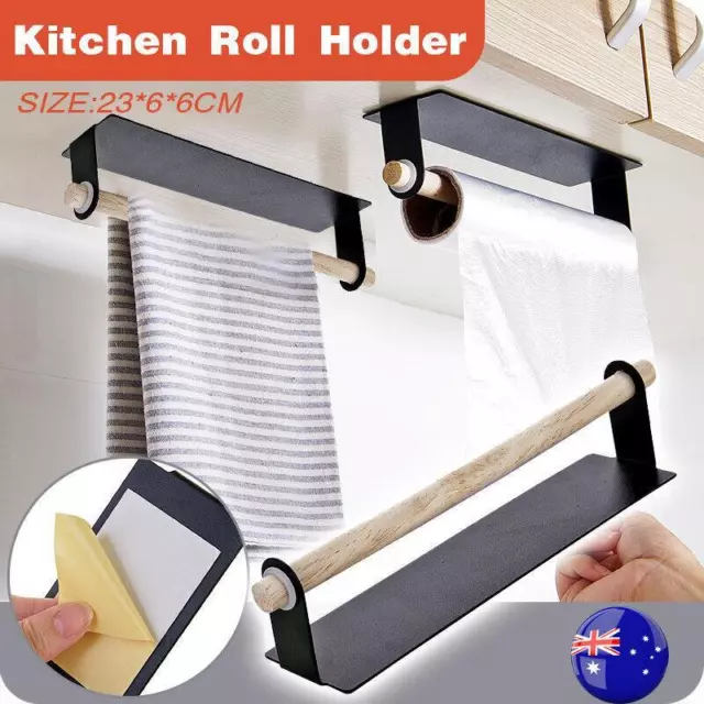 Under Cabinet Kitchen Roll Holder Paper Toilet Towel Storage Rack Self Adhesive