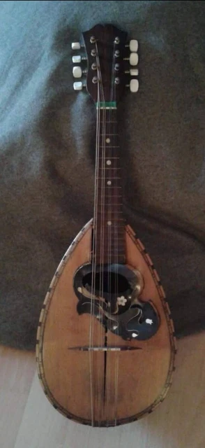 Vintage Bowlback Mandolin with Mother of Pearl Inlay & Original Case - 60cm long