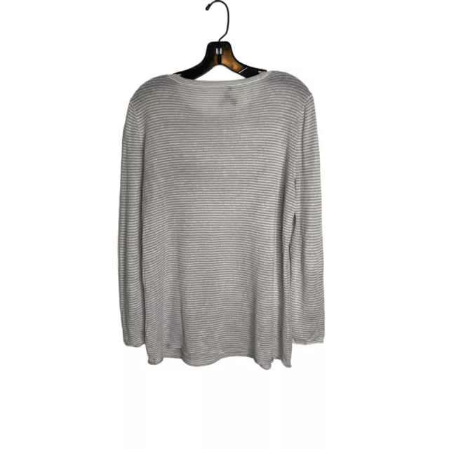Eileen Fisher Womens' Gray White Stripe Organic Linen Ls Sweater Sz M 2