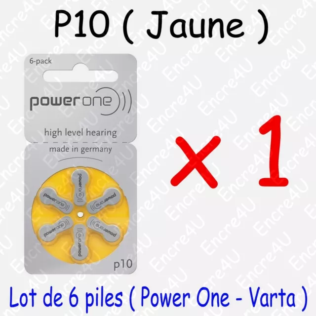 Lot de 6 piles auditives : JAUNE P10 ( = 1 blister )