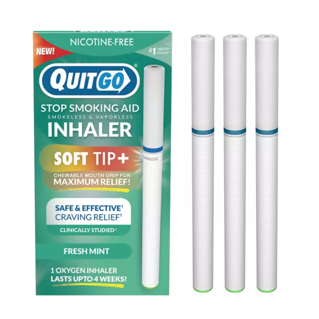 QuitGo Quit Smoking Inhaler Soft-Tip Smokeless Vapor-Less Nicotine-Free Mint