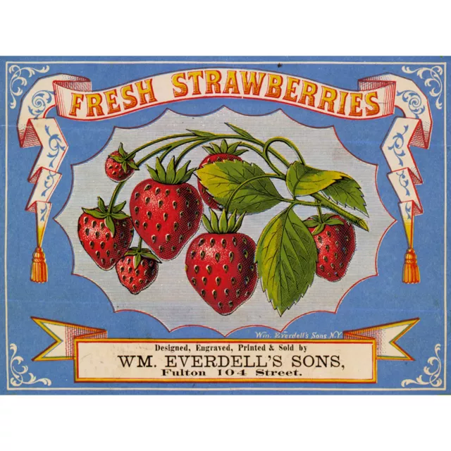 Advert Food Strawberry Everdell Fruit Label Retro Fine Art Print Poster 30X40 Cm