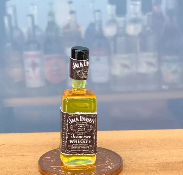 Glass Bottle With A Jack Daniels Whiskey Label Tumdee Dolls House 1:12 Scale