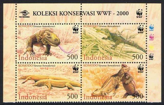 INDONESIA WWF KOMODO Dragon 4v Block of 4 WWF Logo 2000 MNH SG#2620 ...