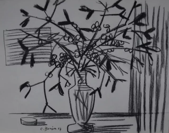 Claude Bonin-Pissarro (1921-2021) (82) - fusain - bouquet de fleurs