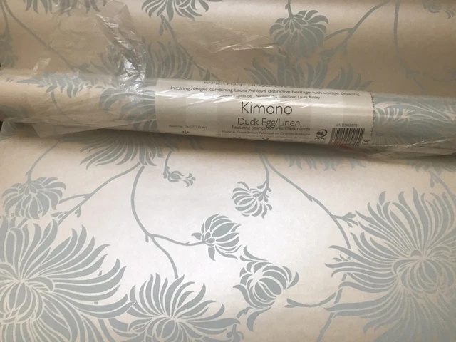 2 Rolls Laura Ashley wallpaper KIMONO DUCK EGGLINEN pearlescent  LAST 2