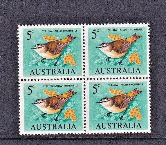 Australian Stamps - 1966 - 5 cent Yellow-tailed Thornbill - Mint - Block of 4