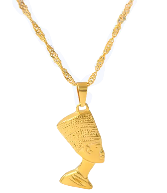 Ägyptischer Königinnenkopf Nofretete Anhänger Halskette, goldfarben Edelstahl
