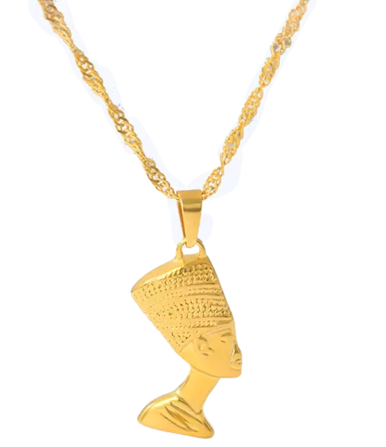 Egyptian Queen's Head Nefertiti Pendant Necklace, Gold Colour Stainless Steel