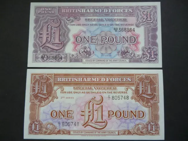 Two British Military Armed Forces Uncirculated Banknotes Vouchers Two £1 Notes