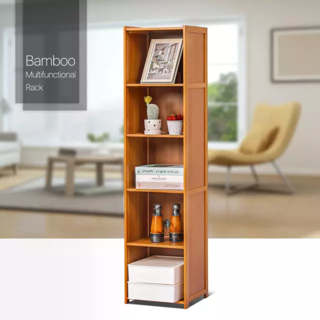 12"Bamboo [ADJUSTABLE SHELF] 5-Tier Open Shelving Storage Rack Bookshelf Cabinet