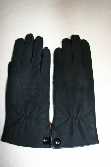 Edle Lederhandschuhe Handschuhe Leder schwarz Damen Lammpelz Gr 6 1/2