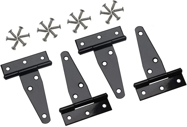 4Pcs T Hinge Shed Hinge Gate Strap Hinge Black Door Barn Gates Hinges Hardware 4