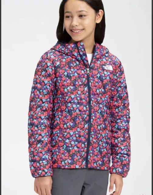 North Face Girls Reversible Jacket Size Large 14-16 Floral Blue Fleece