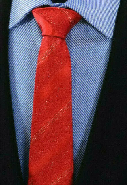 Cravatta floreale rossa a righe argento lusso da uomo 8,5 cm vendita paisley seta xdc4 UK