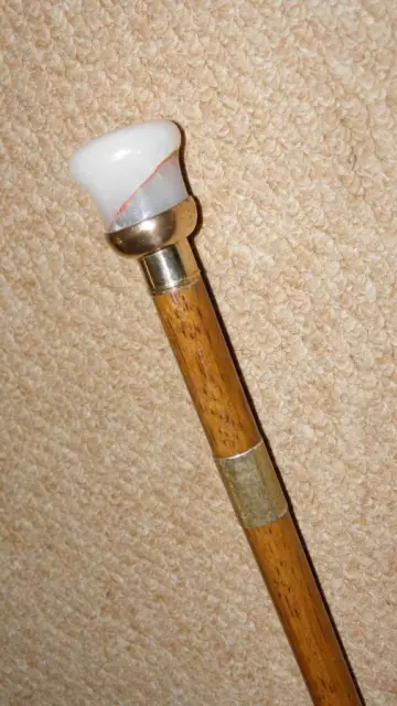 Antique Walking Stick / Cane - White Agate Top & Gold Collar By Henry Perkins