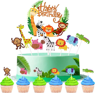 1 HYOUNINGF 105 Pezzi Animale Torta Toppers Carino Giungla Tema Animali a Forma di Torta Toppers 