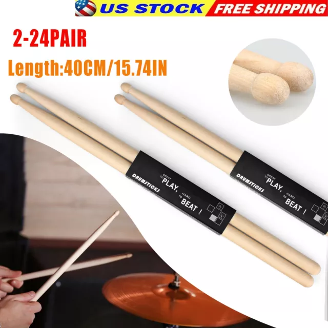 1-24 Pairs Drum Sticks 5A Drumsticks Maple Wood Music Band Jazz Rock Sets New