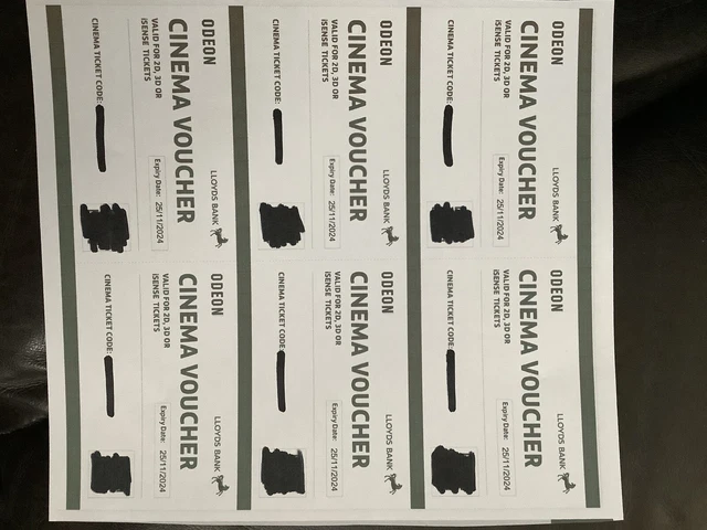 SIX (6) x ODEON CINEMA TICKETS-2D, 3D, iSENSE - LONG EXPIRY DATE 25/11/24 SIX (6) x ODEON CINEMA TICKETS-2D, 3D, iSENSE - LONG EXPIRY DATE 25/11/24