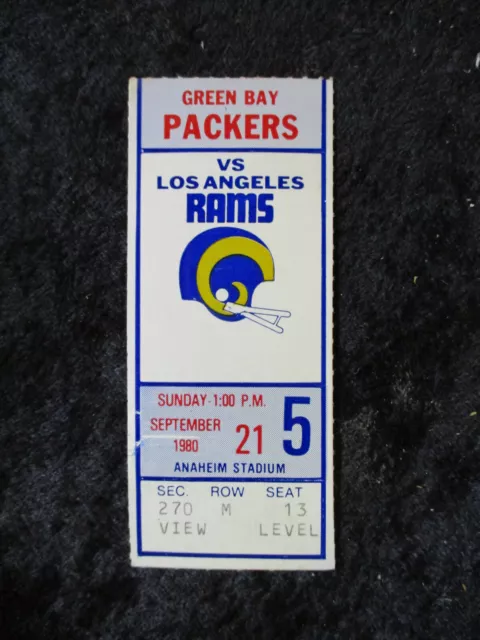 Vintage Sept. 21, 1980 Los Angeles Rams vs Green Bay Packers Ticket Stub T825