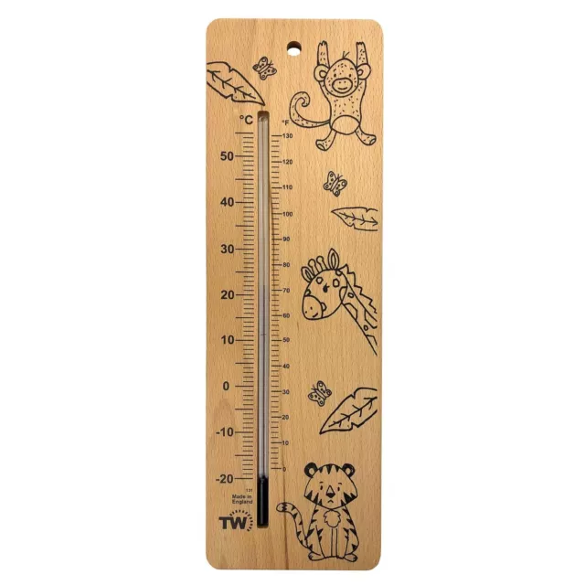 Großes hölzernes Babyzimmerthermometer mit Safari Kinderzimmer Design Neugeborenes Essential