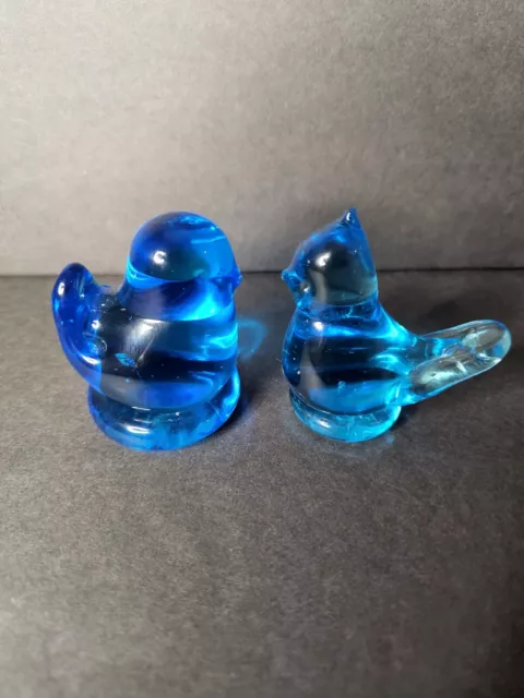 VTG Blue Birds Of Happiness Signed 1991 & 1990 Art Glass Paperweight Figurines