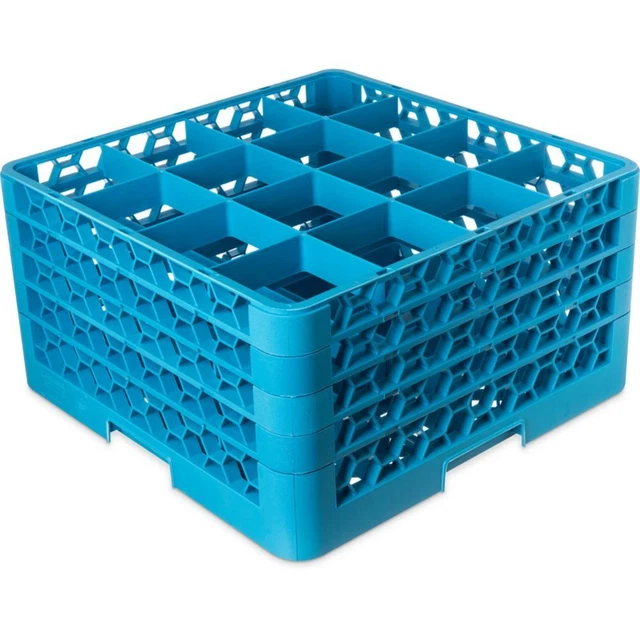 Carlisle RG16-414 OptiClean Blue 16-Compartment Glass Rack