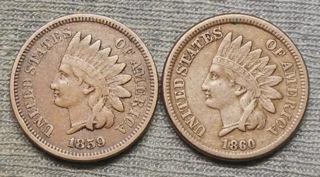 Lot Of 2 CN Indian Head Cents - 1859 & 1860