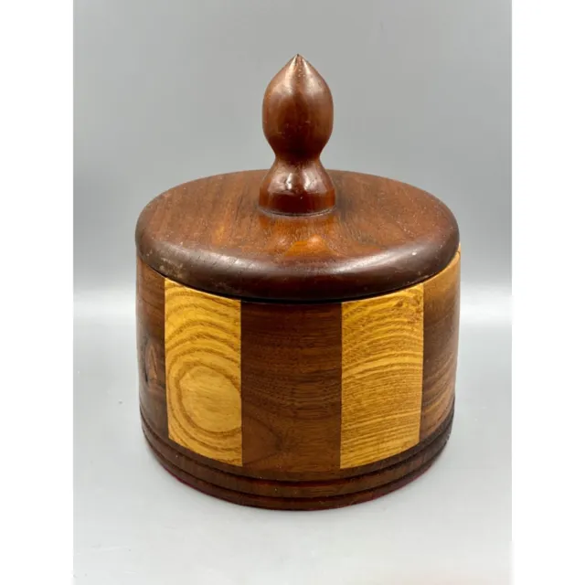 Vintage Hard Wood Two-Tone Dark Wood/Light Wood Trinket/Candy/Stash Box