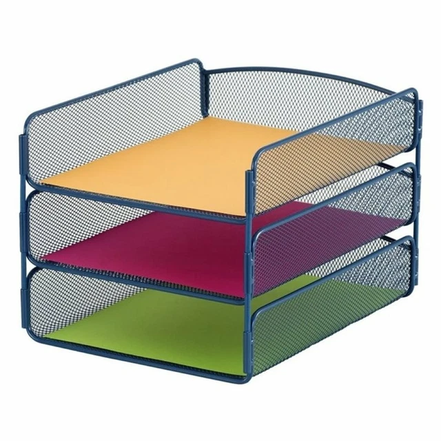 Safco Onyx 3 Tray Desk Organizer in Blue