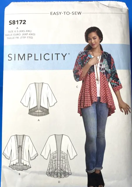 Sewing Pattern -Simplicity S8172 Sz XXS- XXL MIsses Kimonos with Varitations