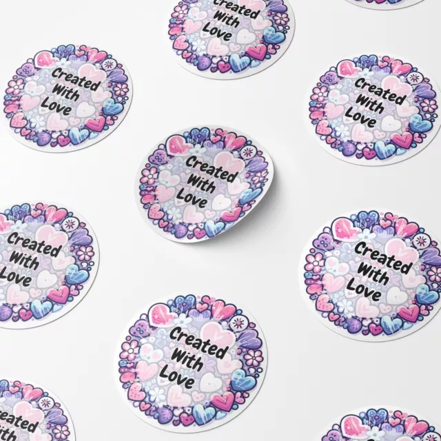 Created With Love Circle Stickers - 25mm - 35mm - 50mm - 60mm Matte or Gloss