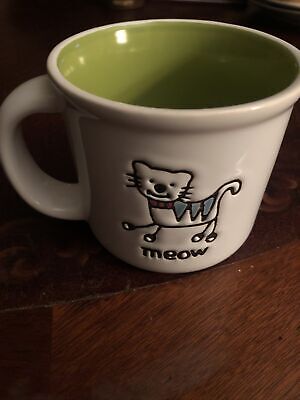 Pet Rageous Designs White Stoneware Mug Embossed Kitty Cat Meow 15 oz Coffee Cup