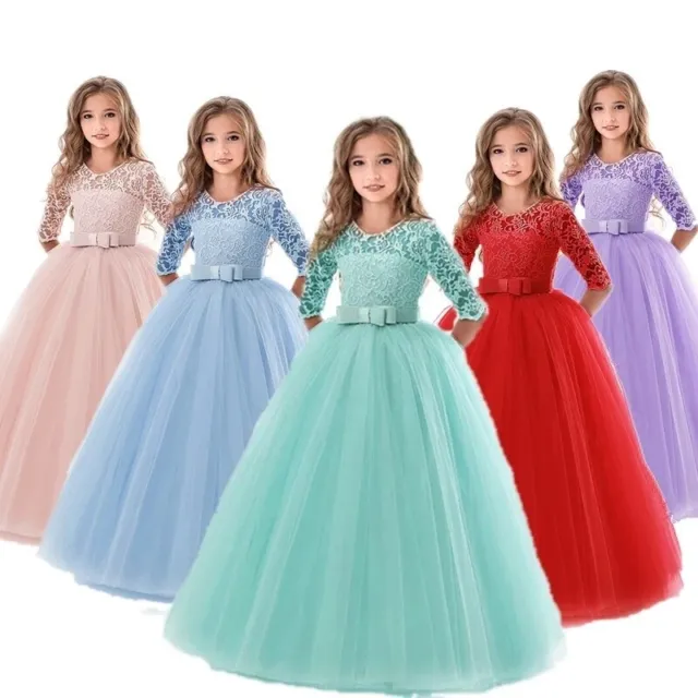 Girl Princess Lace Dresses Party Wedding Bridesmaid Formal Gown Kids Maxi Dress
