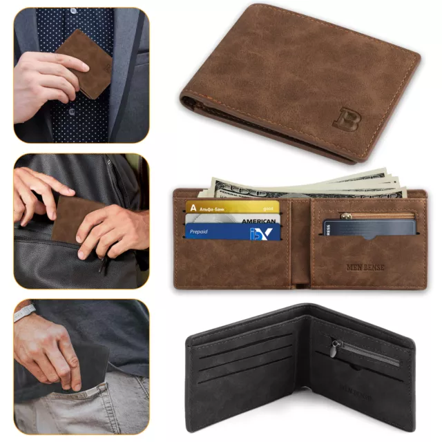 Men RFID Blocking Leather Bifold Wallet Credit Card ID Holder Minimalist Purse