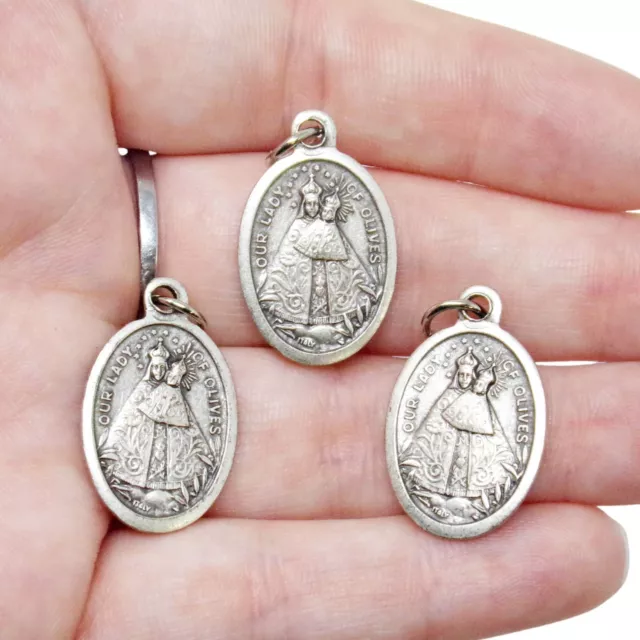 Our Lady of Olives Silver Tone Prayer Medals for Rosary Parts 1 In 3 Pack