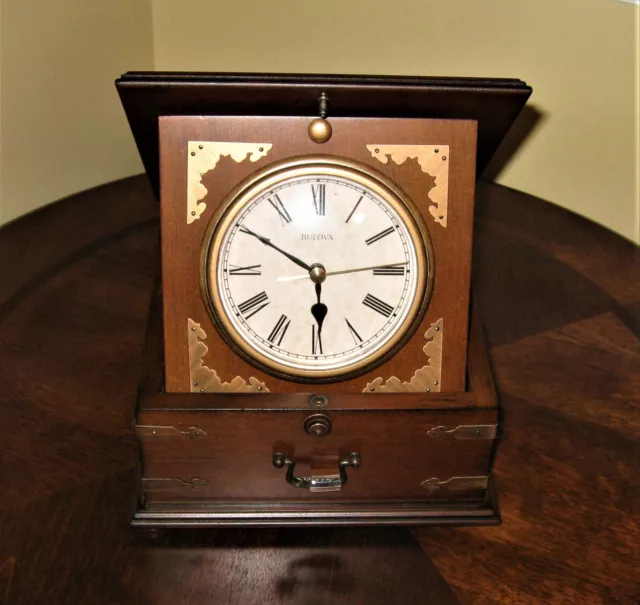 Vintage Bulova Treasure Box Table Clock 7.5" Very Nice!