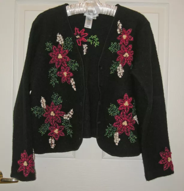 Coldwater Creek XXL Boiled Wool Embroidered Holiday Sweater