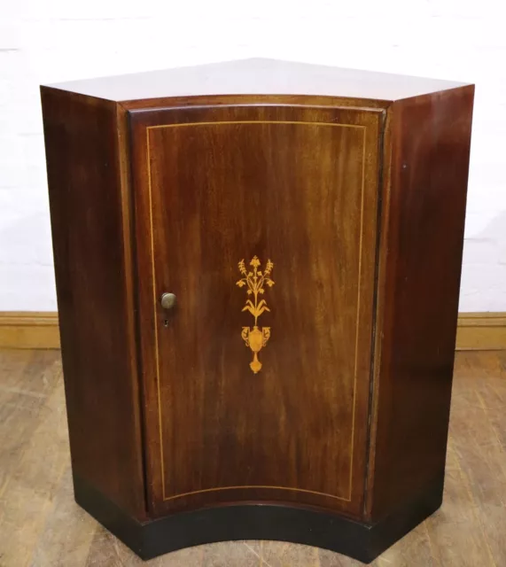 Antique Victorian inlaid mahogany inverted bow front corner cabinet - cupboard