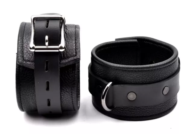 ANKLE CUFFS PREMIUM Handcrafted Leather BLACK Heavy Duty CF3ABlkBkStBlk