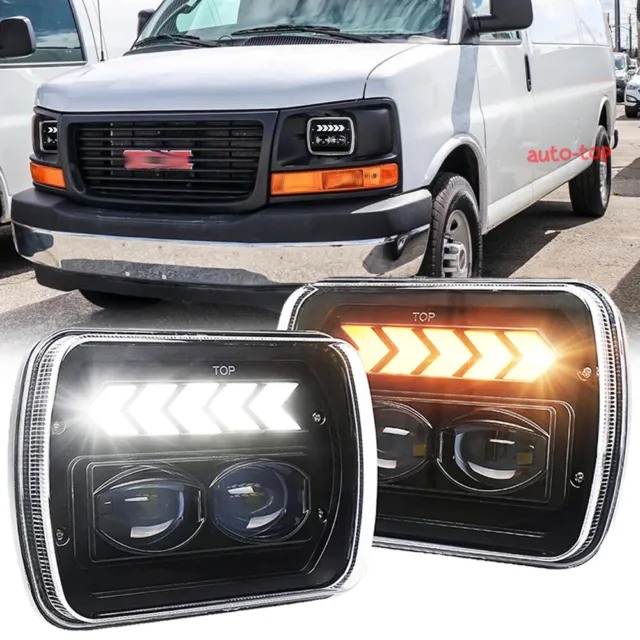 2PC 7x6'' 5x7'' LED Headlights Hi/Lo/DRL for GMC Savana 1500 2500 3500 Cargo Van