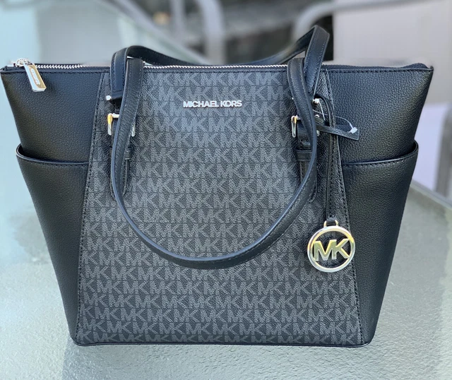 MICHAEL KORS CHARLOTTE Large Top Zip Shoulder Bag Tote Black Signature  $149.00 - PicClick