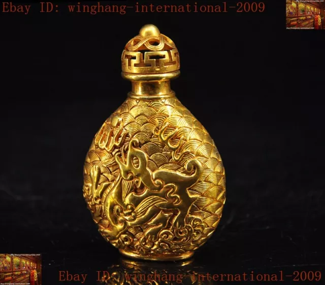 Old Chinese palace dynasty Bronze 24k gold Gilt animal beast statue snuff bottle 3