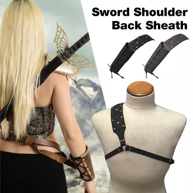 Leather Sword Shoulder Back Sheath Scabbard Frog Holder For Adult Men Larp