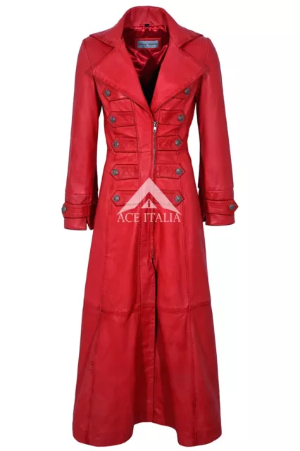 Ladies Red FULL-LENGTH Long Coat Gothic style 100% REAL Sheep Napa Leather 3490