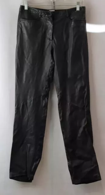 Women Authentic Giorgio Armani Black Genuine Leather Pants Made In Italy Size 8