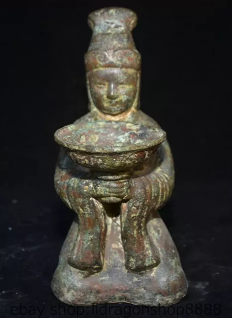 9.8 "Chine logo bronze agenouillé statue chandelier