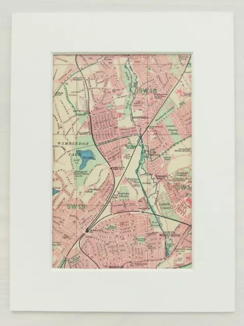 Vintage 1940s London Map - Mounted - Colour - South West London, Wimbledon