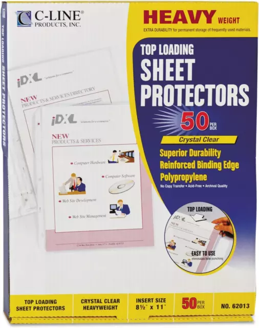 C-Line Heavyweight Polypropylene Sheet Protector, Clear, 2-Inch, 62013 50/Bx