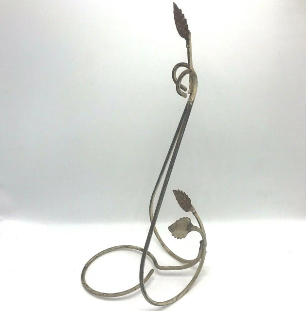 Vintage Plant Holder 15 inch Hanger Painted White Metal Chippy Rustic Retro 6